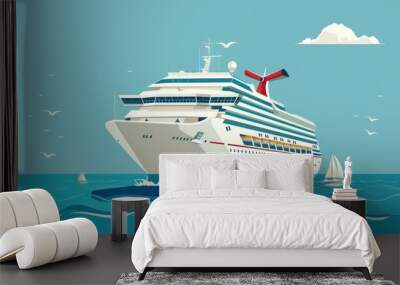 modern cruise ship adorned with shiny details, navigating the tranquil waters, offering passengers an unforgettable ocean voyage Wall mural