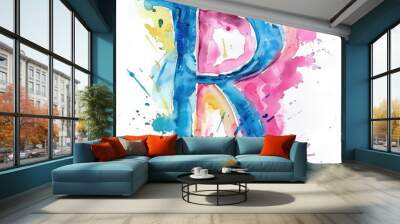 R letter watercolor painting on a white background Wall mural