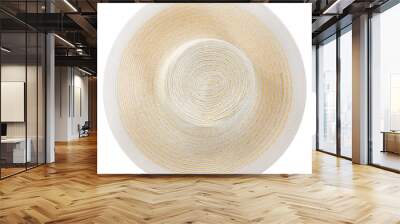 round summer straw hat isolated on white background. Top view Wall mural