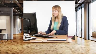 Business woman working at the computer in the office Wall mural