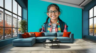 young happy indian school girl posing Wall mural