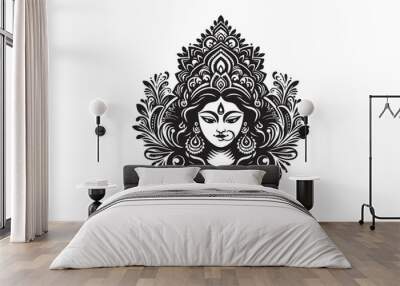 Ma Durga  silhouette vector, Durga  silhouette vector Wall mural