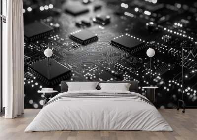 Monochrome Printed Circuit Board with Circular Shapes Design Wall mural