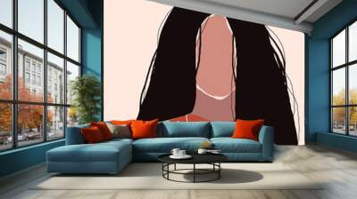 Abstract modern young woman with long hair portrait silhouette. Fashion minimal trendy people face in paper cut mosaic flat style. Trendy art minimal poster print. Vector hand drawn illustration Wall mural