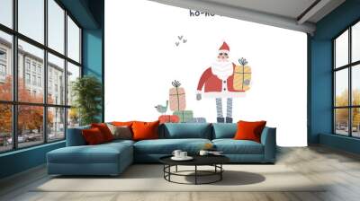 Christmas cute Santa Claus character with xmas gifts. Hand drawn doodle drawing xmas childish vector illustration in flat style for kids t shirt, print card Wall mural