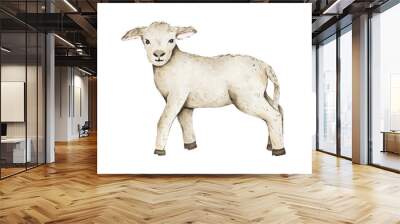 Watercolor little lamb isolated on white background. Fauna farm animal spring Easter holiday illustration Wall mural