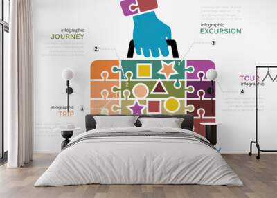 Holiday concept infographic template with stamped suitcase Wall mural