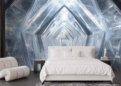 A futuristic crystal tunnel with silver metal accents, architectural photography Wall mural