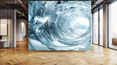 A futuristic crystal tunnel with silver metal accents, architectural photography Wall mural