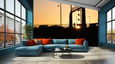 sunset in city Wall mural