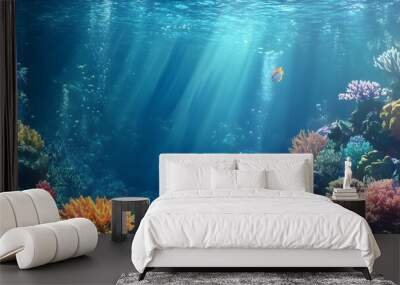 Underwater Scene with Colorful Coral Reefs, Fish, and Sea Plants Wall mural