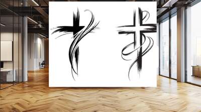 Christian cross. Collecting paintbrush religious crosses.  Wall mural