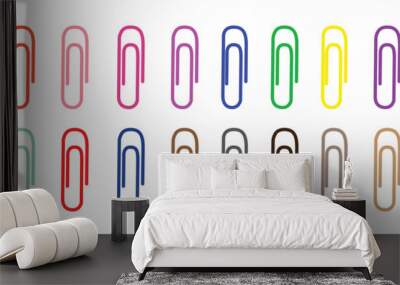 Colored paper clip isolated vector image set against a white background. Wall mural