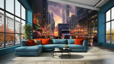 Cargo truck solid modern background 3d render Wall mural