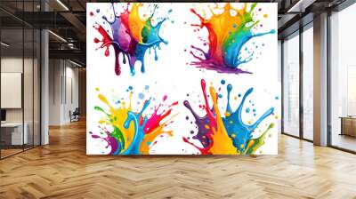 Colorful paint splashes on transparent background - Ai generated Wall mural