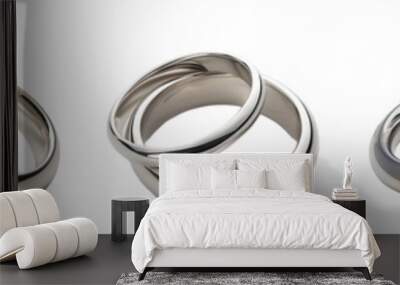 Pack of Two silver rings set isolated on transparent background Wall mural