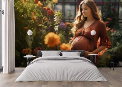 pregnant woman poses outdoor Wall mural