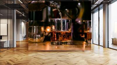 Bartender Serve Whiskey, on wood bar,  Wall mural