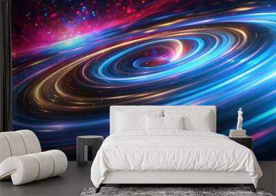 Abstract and futuristic wallpaper with swirling neon lights and dynamic shapes, creating a mesmerizing effect Wall mural