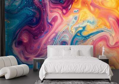 Abstract background with swirling patterns and vibrant colors reminiscent of a psychedelic trip Wall mural