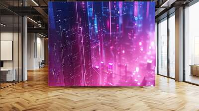 Futuristic abstract wallpaper with neon lights and holographic elements, creating a cyberpunk vibe Wall mural