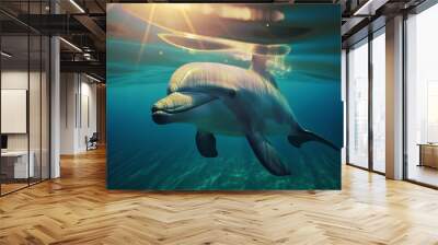 Gros plan sur un dauphin à la surface de l'eau » IA générative Wall mural