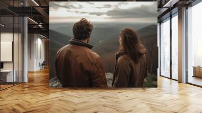 Vue de dos d'un couple se promenant dans la campagne » IA générative Wall mural