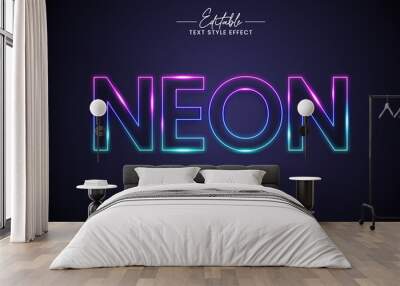 Neon light 3d Text Style Effect. Editable illustrator text style. Wall mural