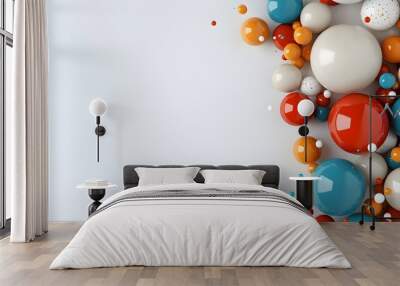 Elegant and minimalist design featuring subtle 3D bubble shapes in a variety of sizes and forms arranged on a clean white background with soft delicate shadows creating a serene and modern aesthetic Wall mural