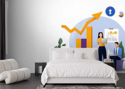 Flat Design of a Corporate Business Growth Analytics with an Upward Arrow Bar Chart or Diagram Showing Positive Trends and Increasing Profits or Success Wall mural