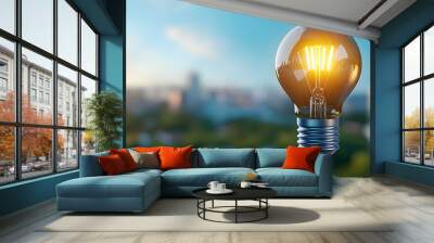 Illuminating Business Breakthrough Idea for Growth and Expansion   A light bulb symbol representing a creative innovative concept or strategy for a company s growth development Wall mural