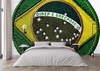 Brazilian military patch with green and yellow design cut out on transparent background Wall mural