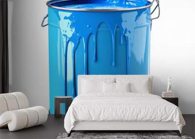 Bright blue paint can with dripping paint indoors isolated transparent Wall mural