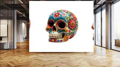 Decorative cultural skulls in vibrant colors, cut out transparent Wall mural