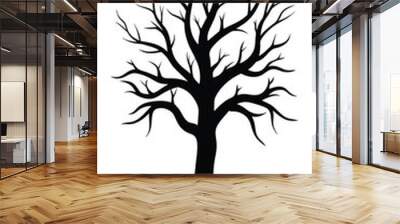 Detailed silhouette of a leafless tree with intricate branching, perfect for design projects, nature-themed artwork, and backgrounds. High-quality vector illustration Wall mural