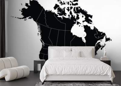 Detailed vector map of The USA and Canada with state and province borders. Detailed North America Political Map Showing US States and Canadian Provinces. Wall mural