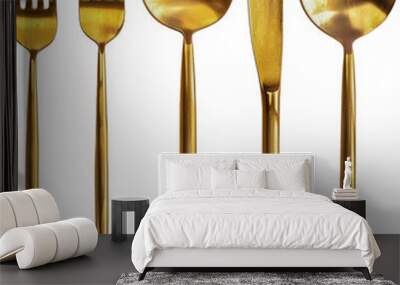 Elegant gold cutlery set cut out on transparent background Wall mural