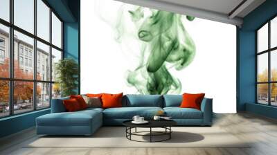 Elegant green smoke swirl on transparent background Wall mural