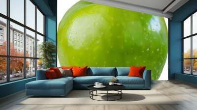 Fresh green apple with water droplets cut out png on transparent background Wall mural