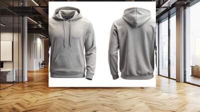 Gray hoodie front and back mockup isolated PNG on transparent background Wall mural