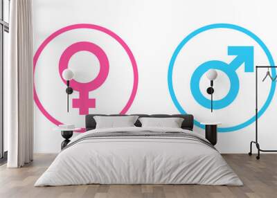 Male and female gender symbols in pink and blue inside circles - stock vector svg Wall mural