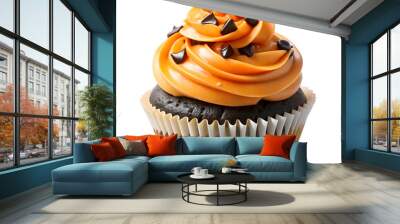 Orange halloween cupcake with black chocolate chips, transparent PNG file Wall mural