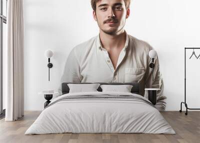 Portrait of a Young Man in a White Shirt, isolated on transparent background. Wall mural