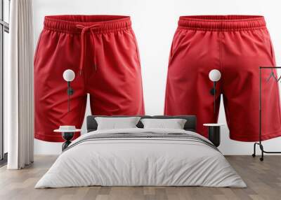 Red athletic shorts front and back view isolated PNG on transparent background Wall mural