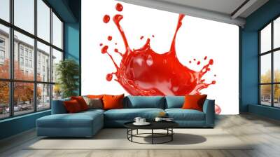 Red liquid splashes on white background isolated transparent background Wall mural