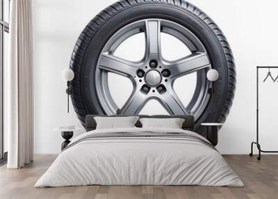 Side view of car tire with metallic rim, transparent background Wall mural