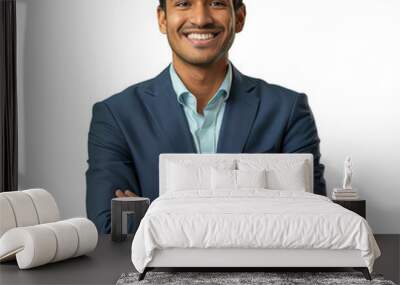 Smiling indian business man with crossed arms, isolated transparent background Wall mural