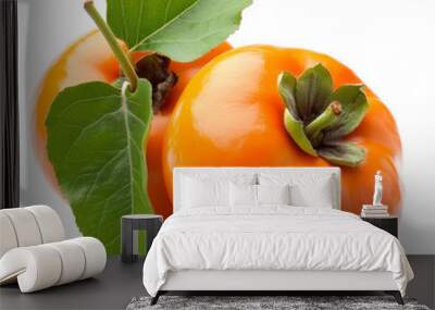 Vivid persimmons on white backdrop, transparent Wall mural