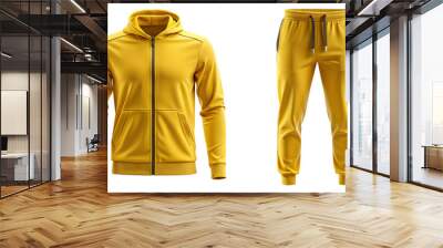 Yellow Tracksuit Set - Hoodie and Joggers Mockup isolated PNG on transparent background Wall mural