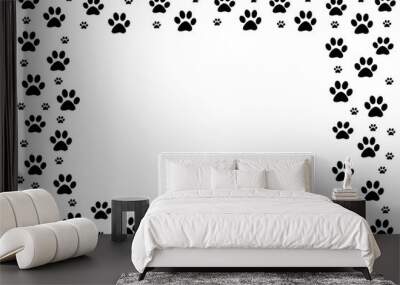 Frame paw prints of animals. Cat steps are drawn to decorate the backgrounds. Wall mural